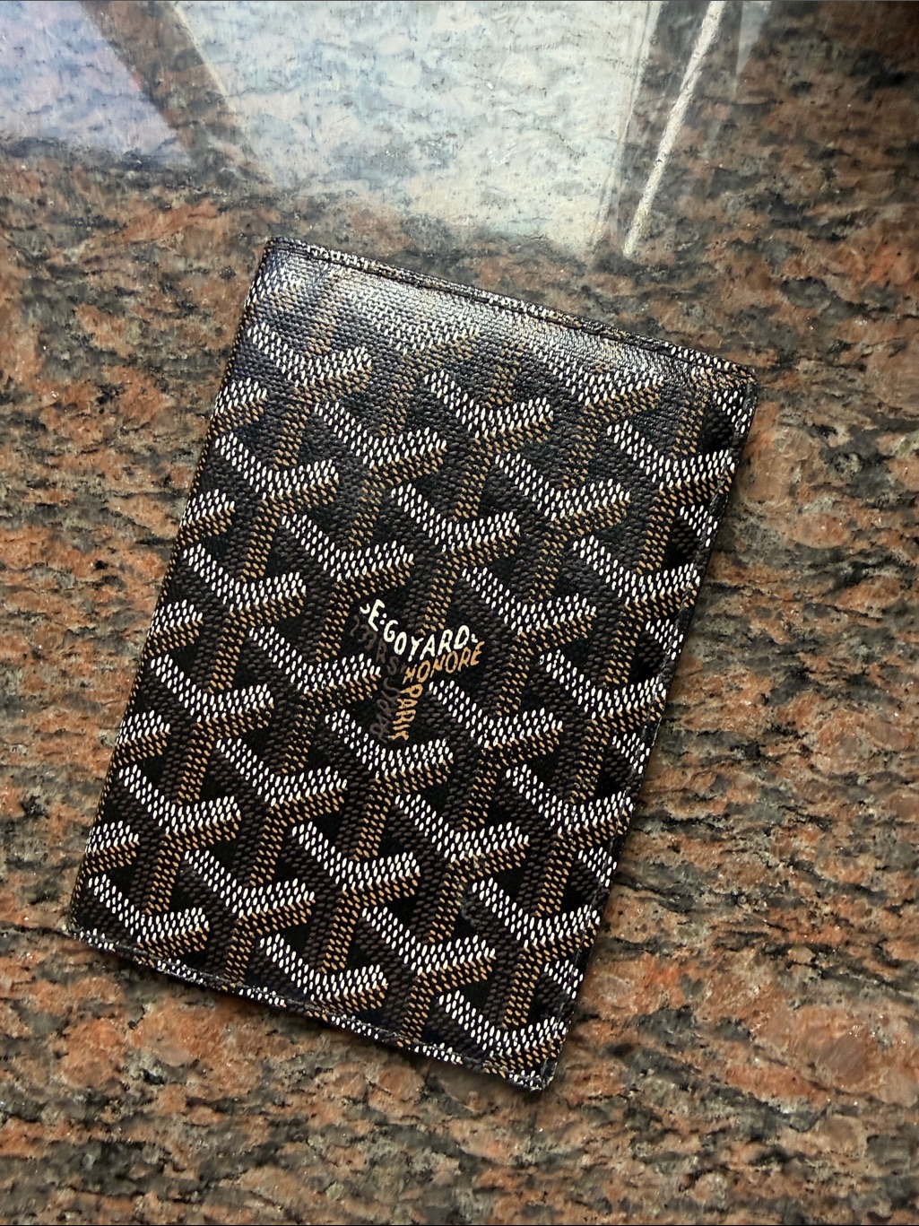 Goyard Brown And Black Chevron Card Wallet With White Accents